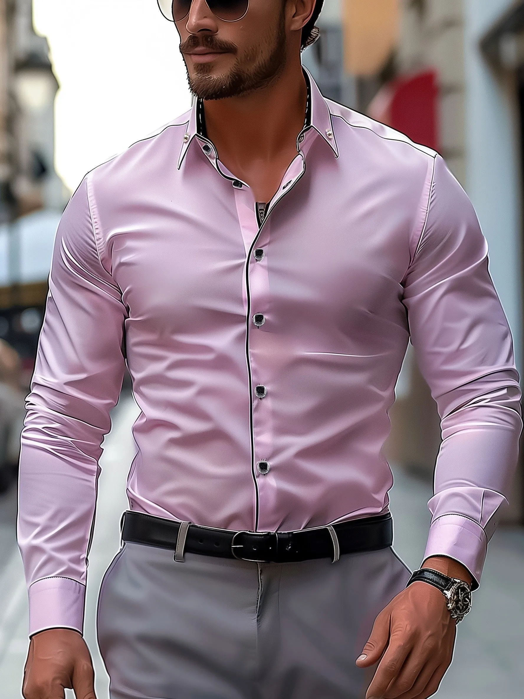 VICTIN | Contrast-Color Business Shirt with Long Sleeves