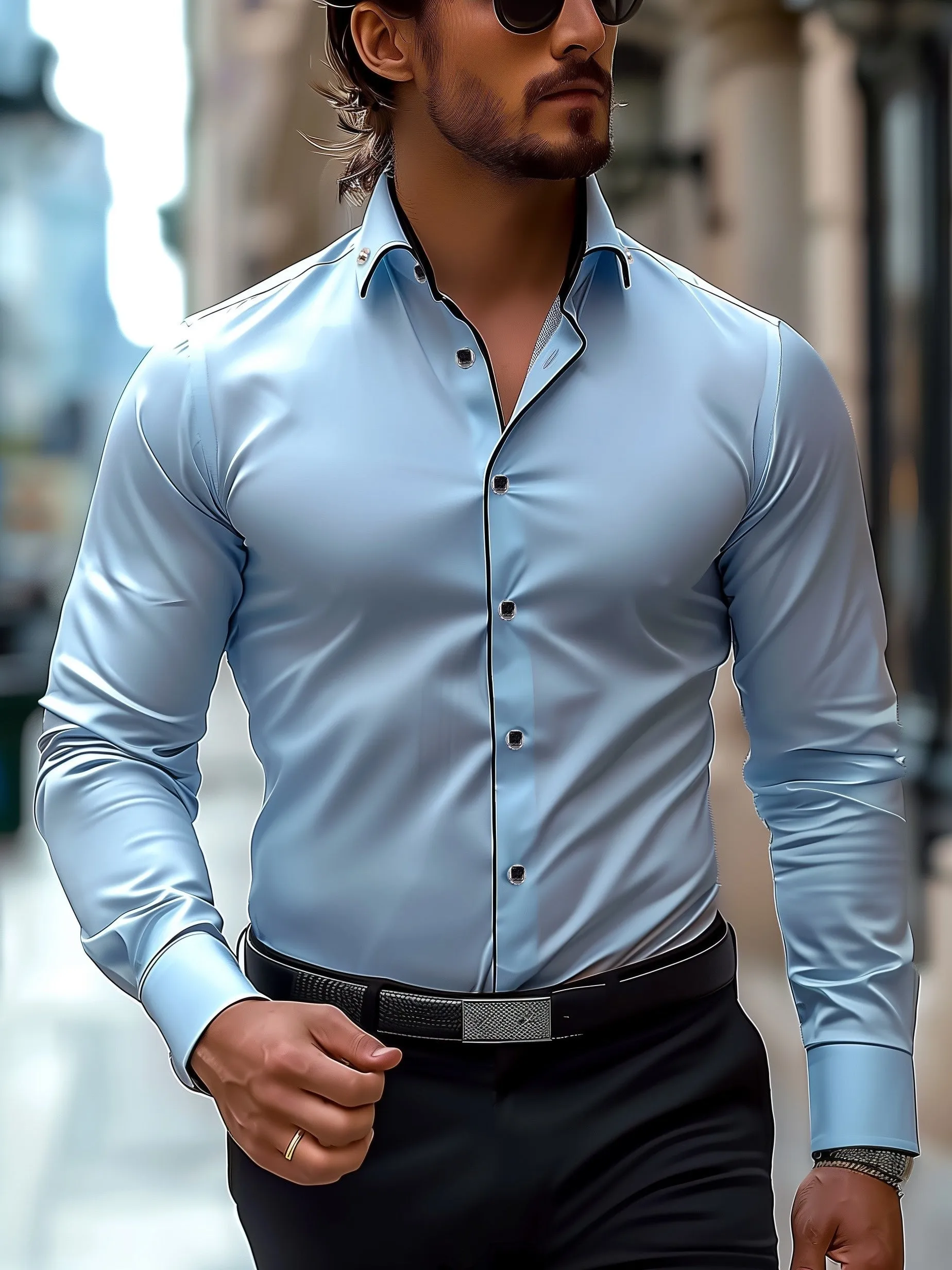 VICTIN | Contrast-Color Business Shirt with Long Sleeves