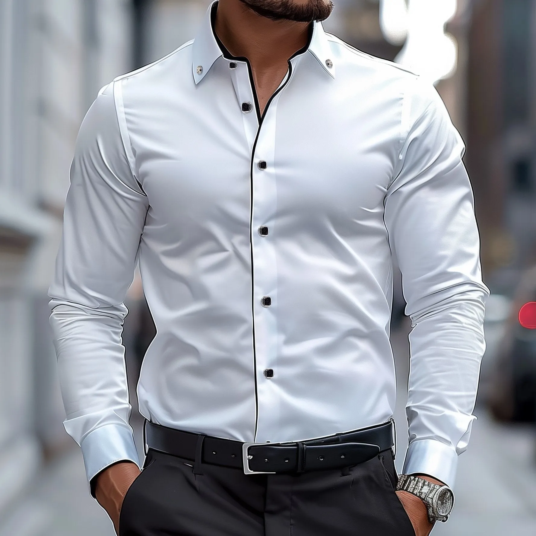 VICTIN | Contrast-Color Business Shirt with Long Sleeves