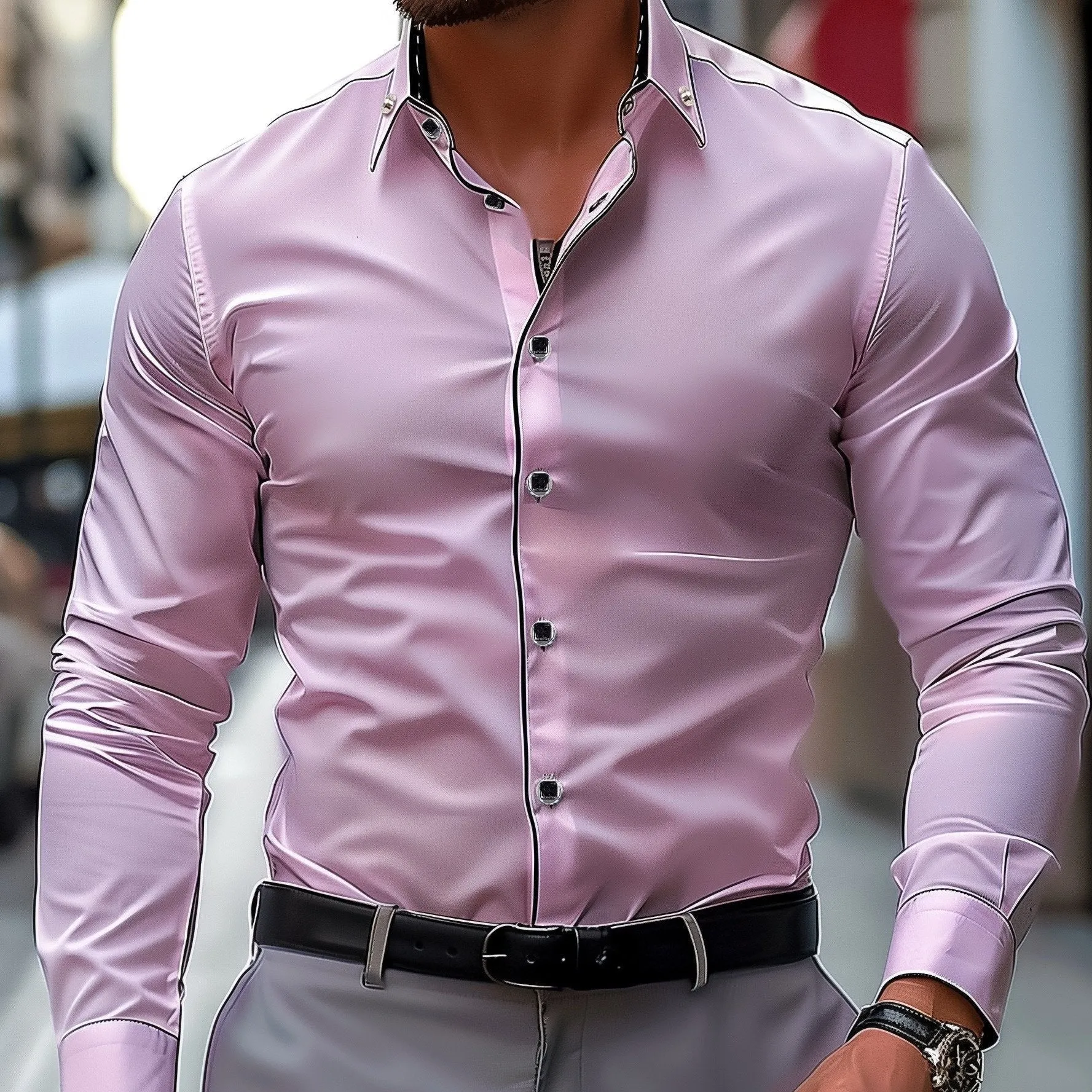 VICTIN | Contrast-Color Business Shirt with Long Sleeves