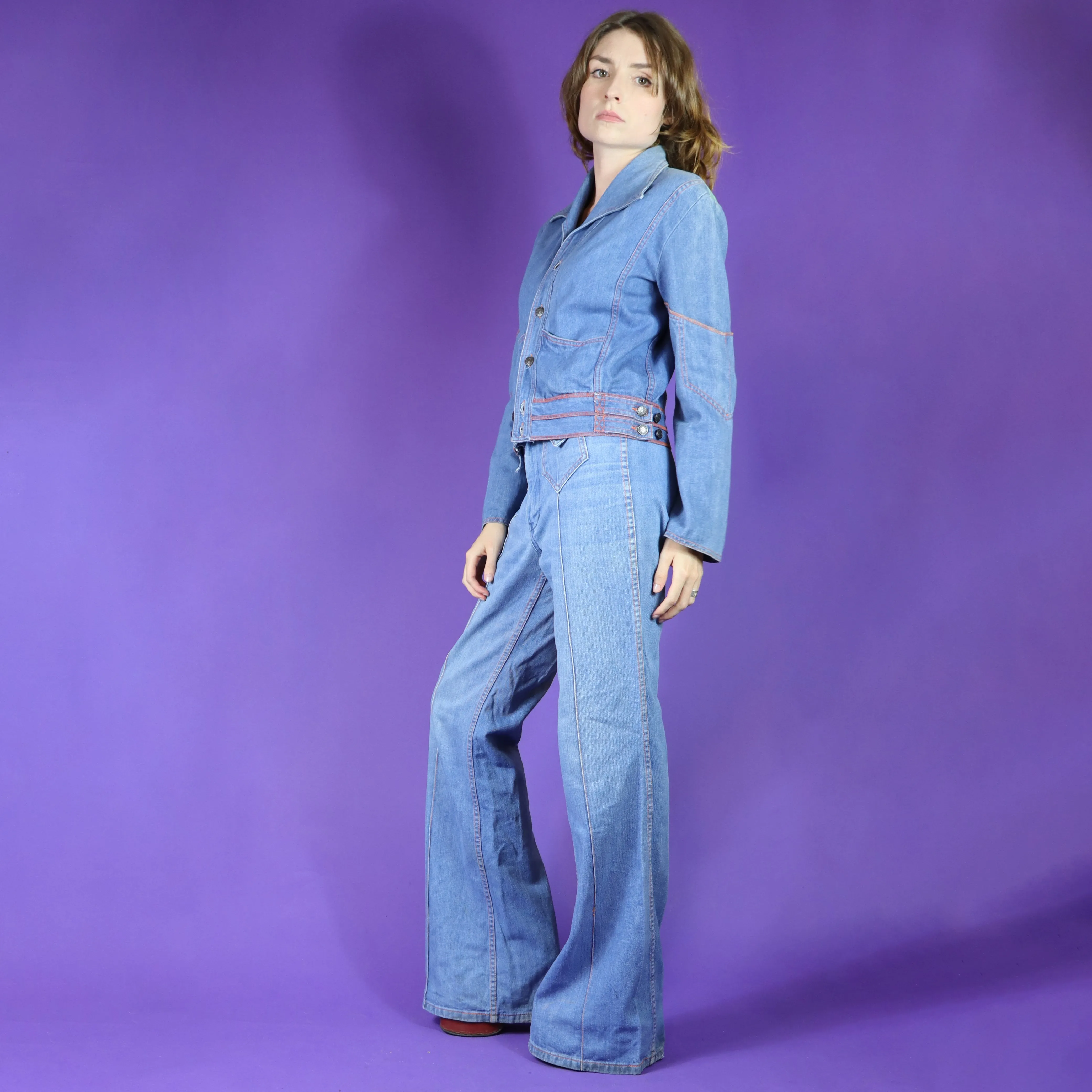 Vintage 1970s Faded Glory Appliqué Denim Suit