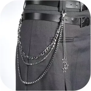 Waist Chains for Women Hip Hop Pants Chain with Keychains Emo Goth Accessories Body Jewelry for Men and Women (Silver)