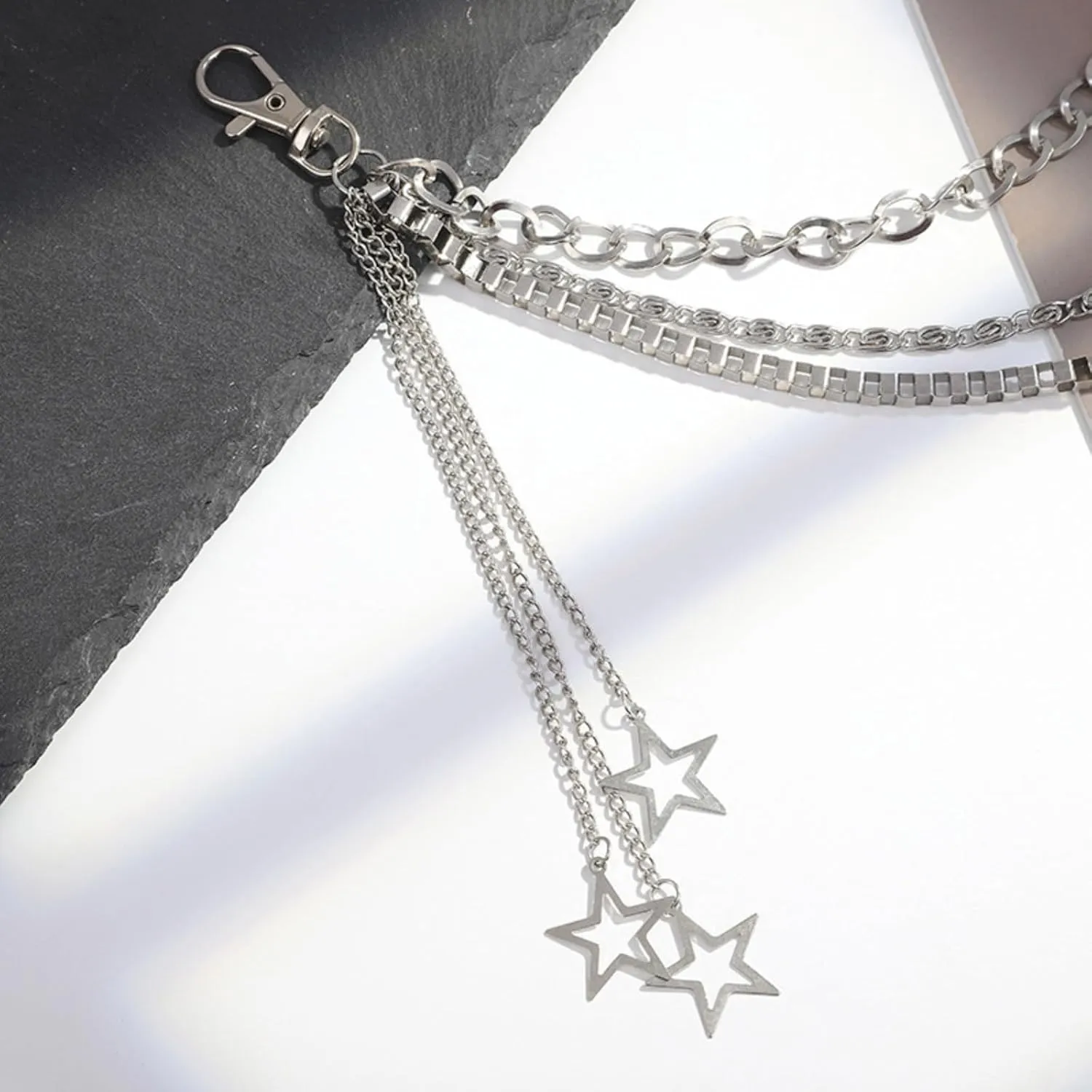 Waist Chains for Women Hip Hop Pants Chain with Keychains Emo Goth Accessories Body Jewelry for Men and Women (Silver)