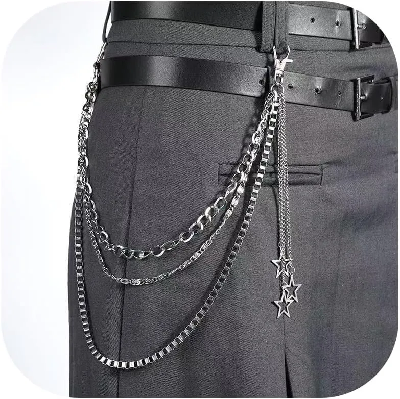 Waist Chains for Women Hip Hop Pants Chain with Keychains Emo Goth Accessories Body Jewelry for Men and Women (Silver)
