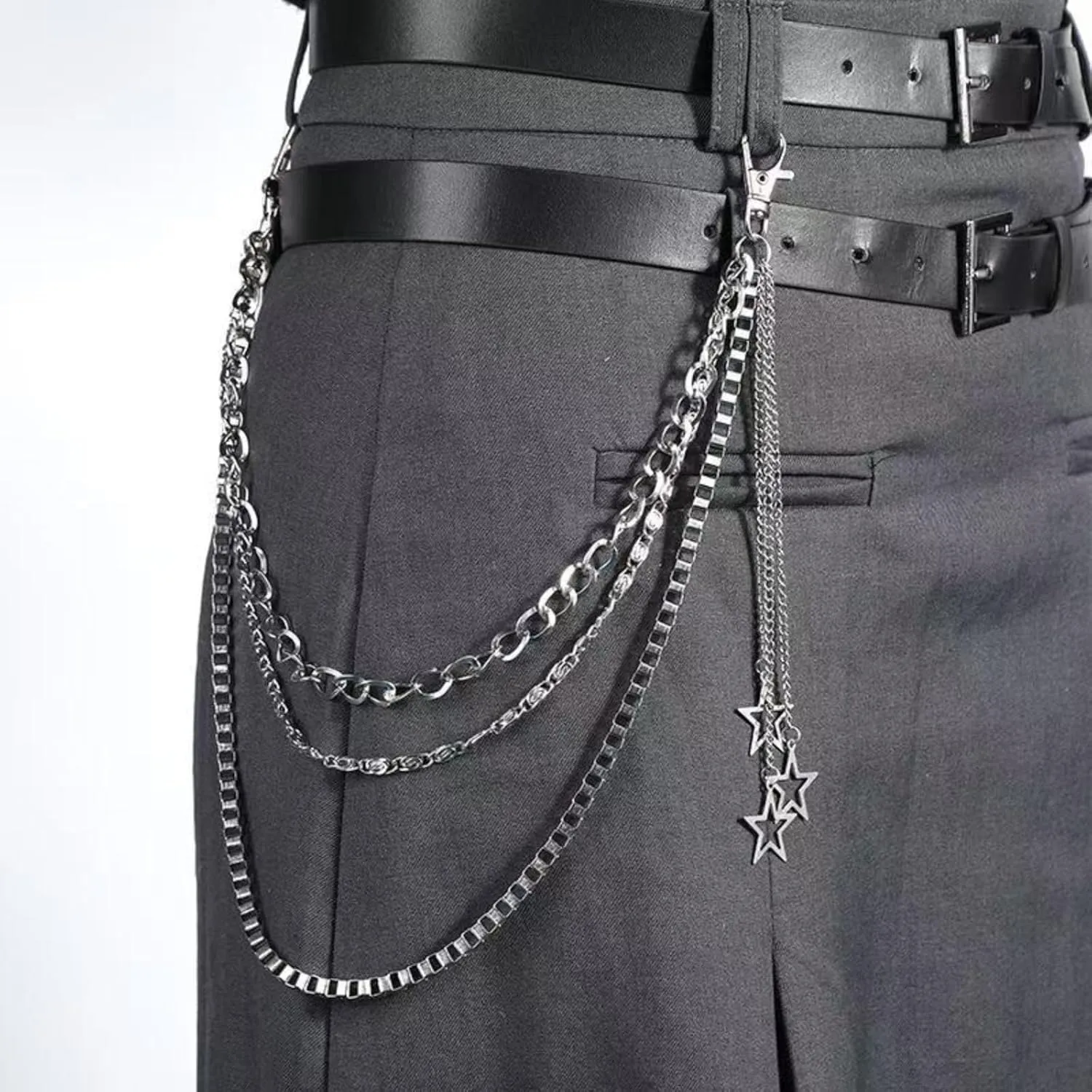 Waist Chains for Women Hip Hop Pants Chain with Keychains Emo Goth Accessories Body Jewelry for Men and Women (Silver)