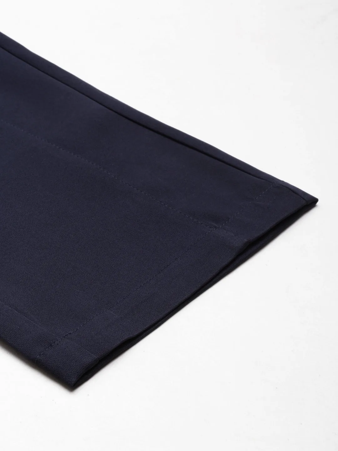 Women Navy Blue Straight Fit High-Rise Fromal Trousers