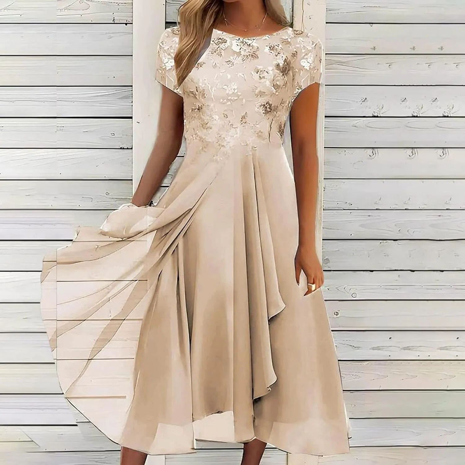 Women's Casual Dresses 2024 Trendy Solid Lace Short Sleeve Bridesmaid Maxi Dress Casual, S-3XL