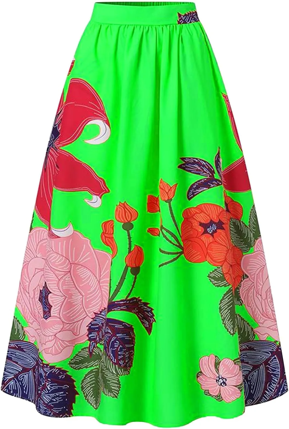 Women's Skirts Summer Boho Maxi Skirt Fashion Loose Floral Printed Skirt High Waisted Beach Maxi Skirt with Pocket