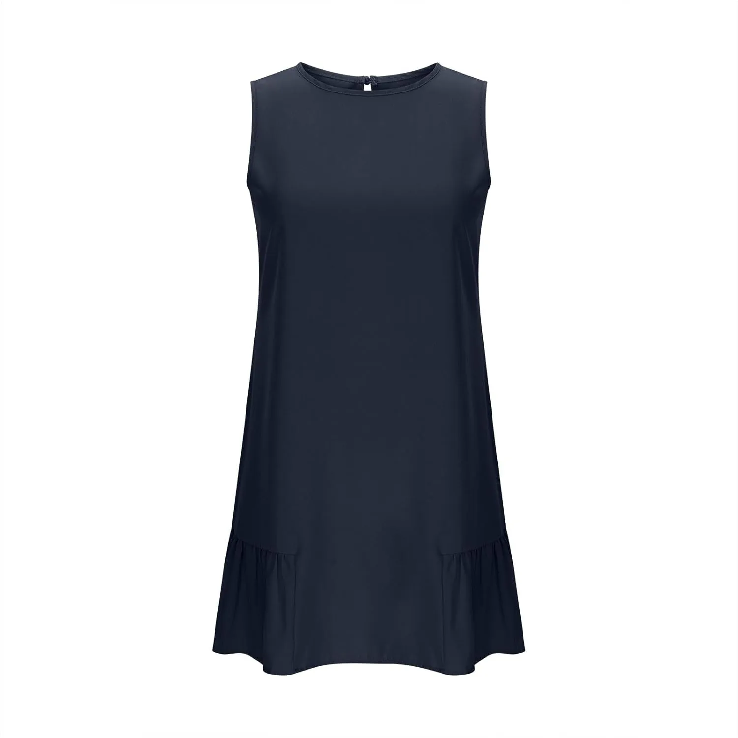 Womens Summer Dresses 2025 Casual Sleeveless Solid Color Dress Vacation Loose Round Neck Pleated Beach Sundress