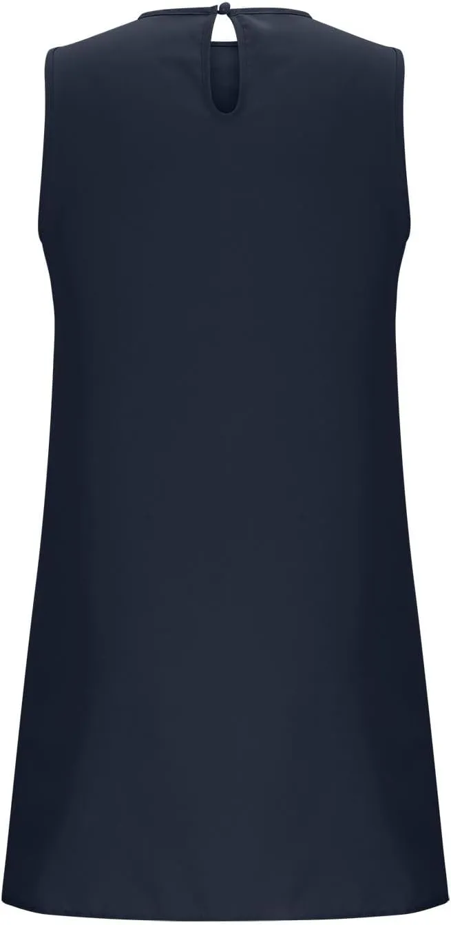 Womens Summer Dresses 2025 Casual Sleeveless Solid Color Dress Vacation Loose Round Neck Pleated Beach Sundress