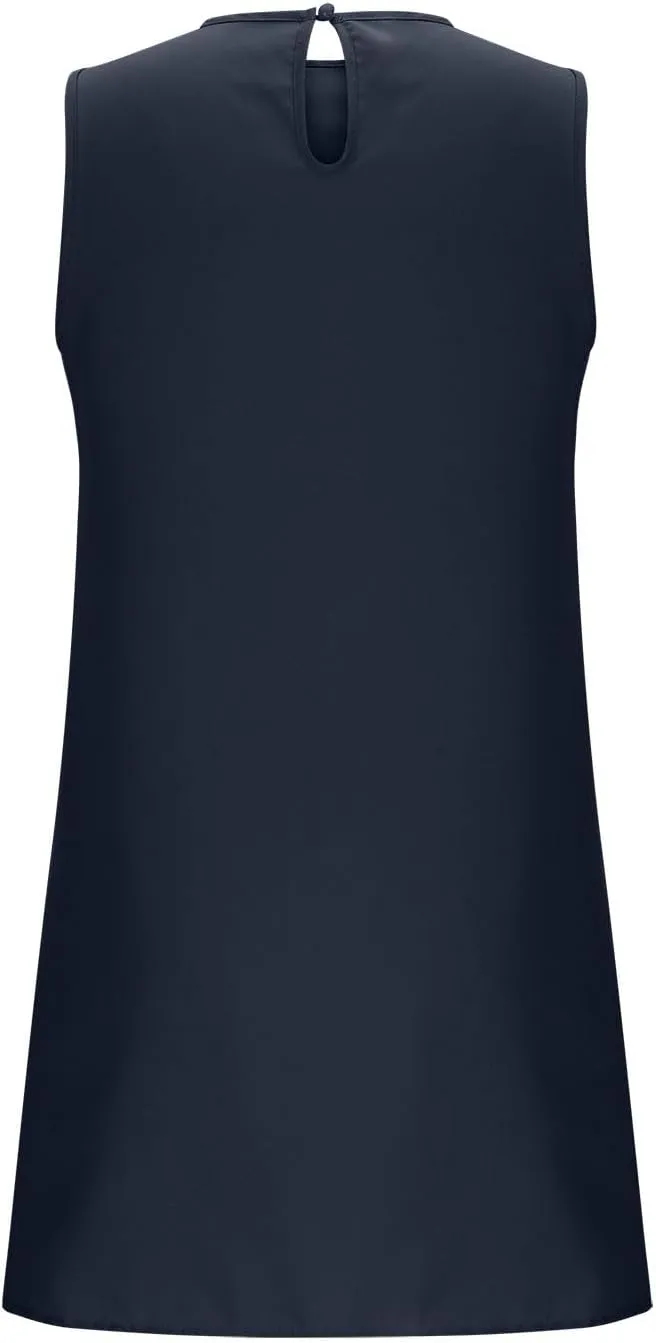 Womens Summer Dresses 2025 Casual Sleeveless Solid Color Dress Vacation Loose Round Neck Pleated Beach Sundress
