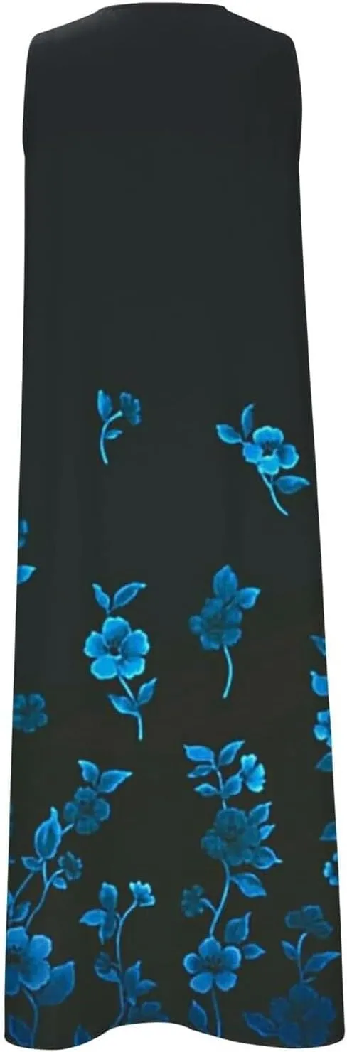 Womens Summer Dresses V Neck Sleeveless Sundresses Loose Beach Vacation Casual Boho Tank Dress with Pockets